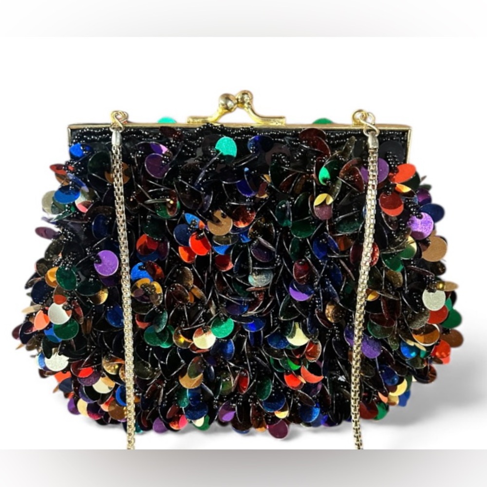 Vintage Beaded & Sequin Bag with Gold Chain